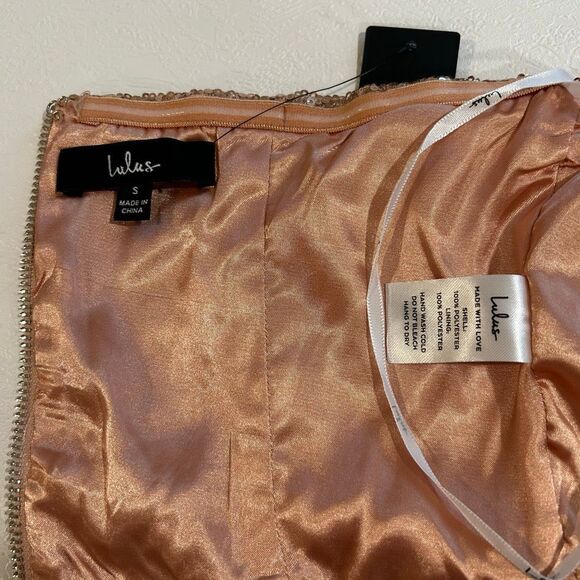 Lulus Rose Gold Sequin Bustier Crop Top Size S NWT Party Holiday Strapless - Picture 3 of 7